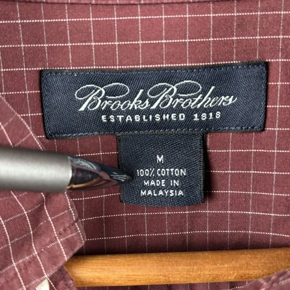 Brooks Brothers Mens M Rust Burgundy Check Cotton long sleeve Button Down Cotton